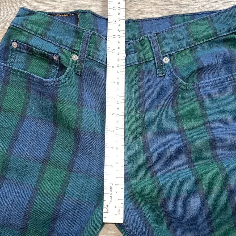 Levi's 502 Mens Regular Taper Plaid Pants Green Blue Tartan Size W32 L32 White T